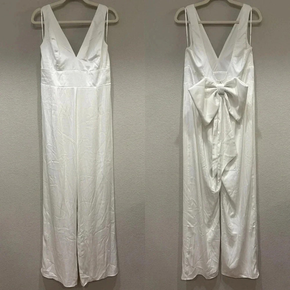 Size XL - Lulus Angelic Aesthetic‎ Ivory Satin Bow Back Sleeveless Jumpsuit - Picture 5 of 8